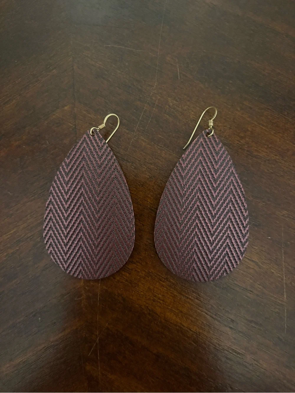 Nickel and suede burgundy teardrops